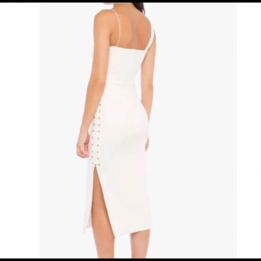 MISHA strech lace up sides midi dress one shoulder white size medium M cut out - Picture 4 of 15